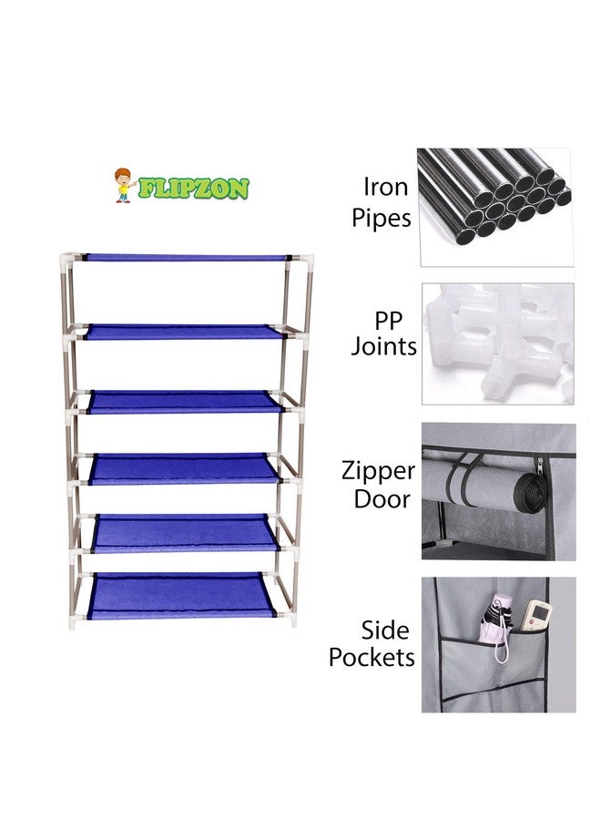FLIPZON | 5 Shelves Baby Foldable Wardrobe | Non-Woven Fabric Shelves | Blue - Image 3