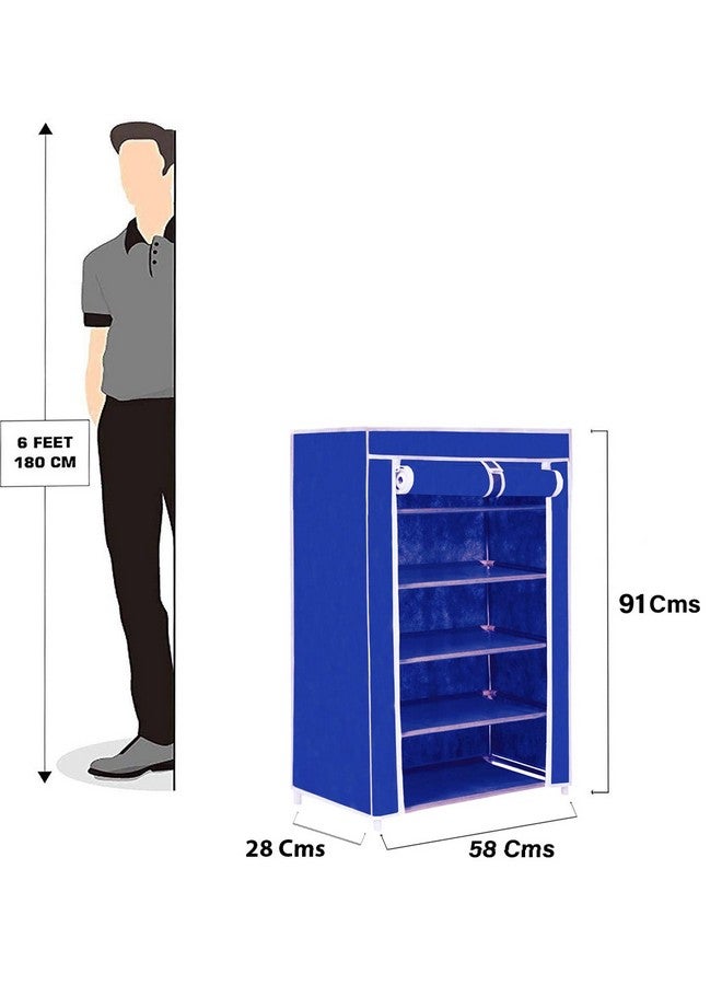 FLIPZON | 5 Shelves Baby Foldable Wardrobe | Non-Woven Fabric Shelves | Blue - Image 2