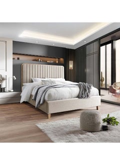 Adeline 150X200 Queen Bed Sturdy Modern Design Wooden Double Bed Frame Furniture Quiet And Comfortable Beds (Mattress Not Included) Made In Malaysia L215xW166xH140cm-Beige/Natural