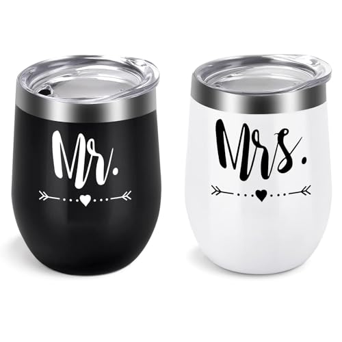 STORE 2508 Insulated Tumbler Set Of 2, Mr Mrs, Stainless Steel, Anniversary Gift, Wedding Gift 350Ml - Image 1