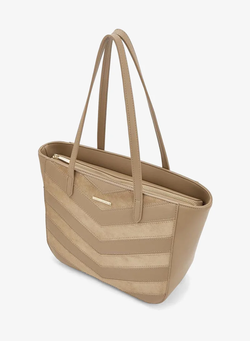 Flora Bella By Shoexpress BEIGE Chevron Textured Tote Bag With Zipper Closure for Women | Best Price UAE