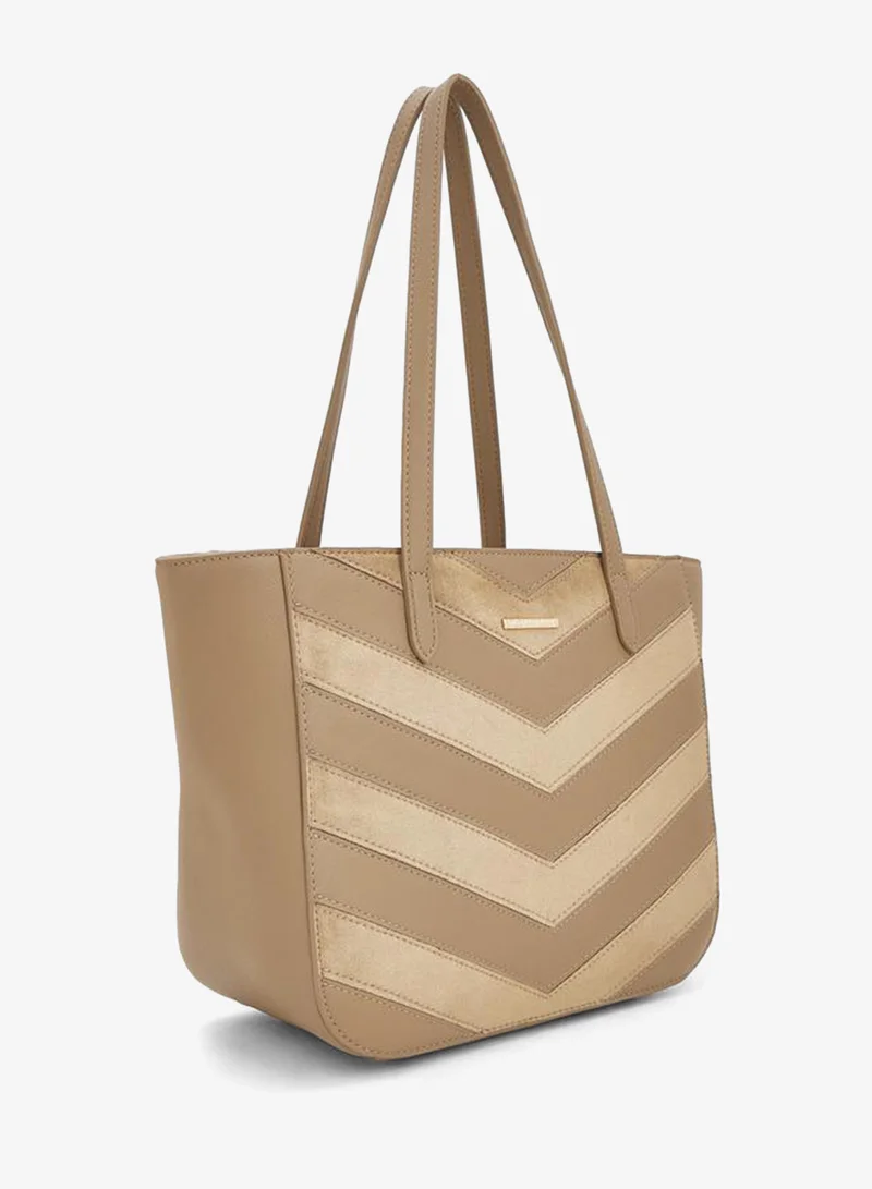 Flora Bella By Shoexpress BEIGE Chevron Textured Tote Bag With Zipper Closure for Women | Best Price UAE