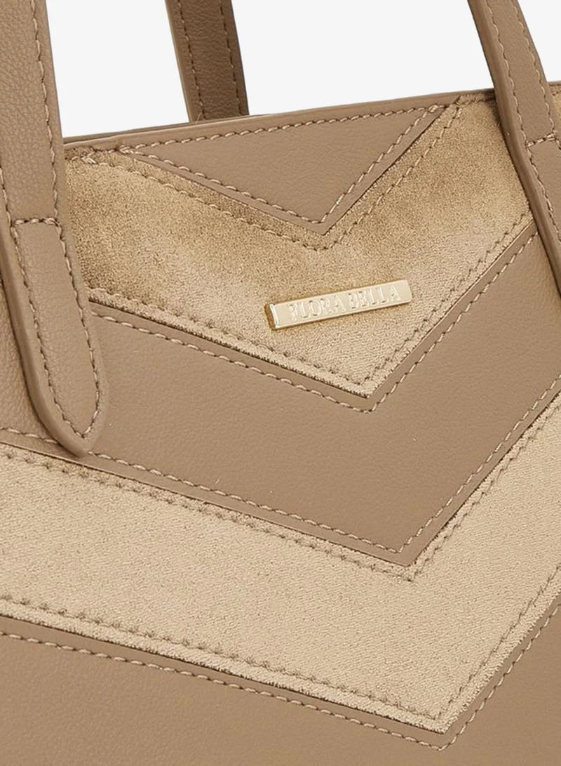Flora Bella By Shoexpress BEIGE Chevron Textured Tote Bag With Zipper Closure for Women | Best Price UAE