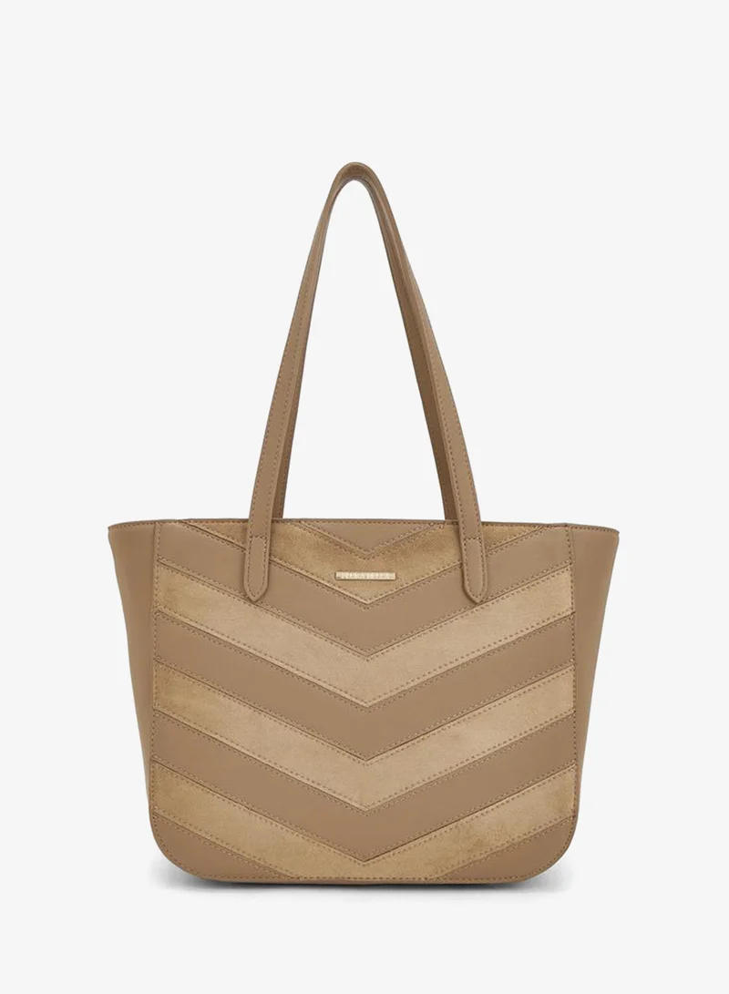 Chevron Textured Tote Bag With Zipper Closure