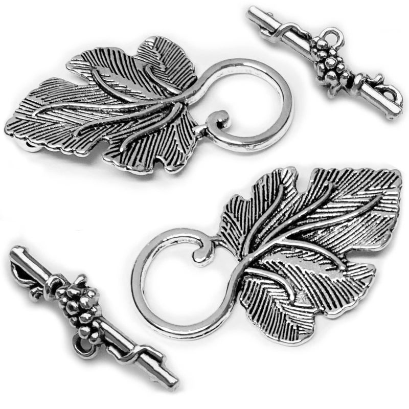 Heathers cf Silver Tone Grape Leaves Big Clasp Toggle Clasps Findings for Jewelry Making Heavy Duty Jewelry Clasp 16 Set