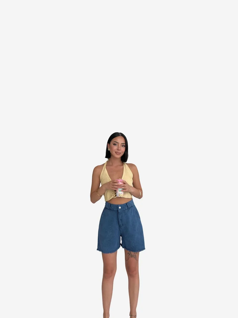 My Fashion Cobalt Blue MY FASHION High Waist Wide Leg Denim Shorts for Women | Best Price UAE