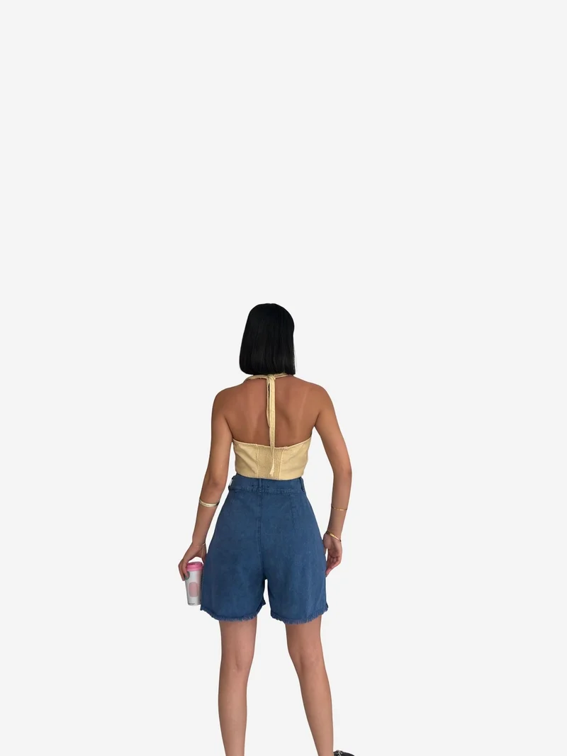 ماي فاشن MY FASHION High Waist Wide Leg Denim Shorts