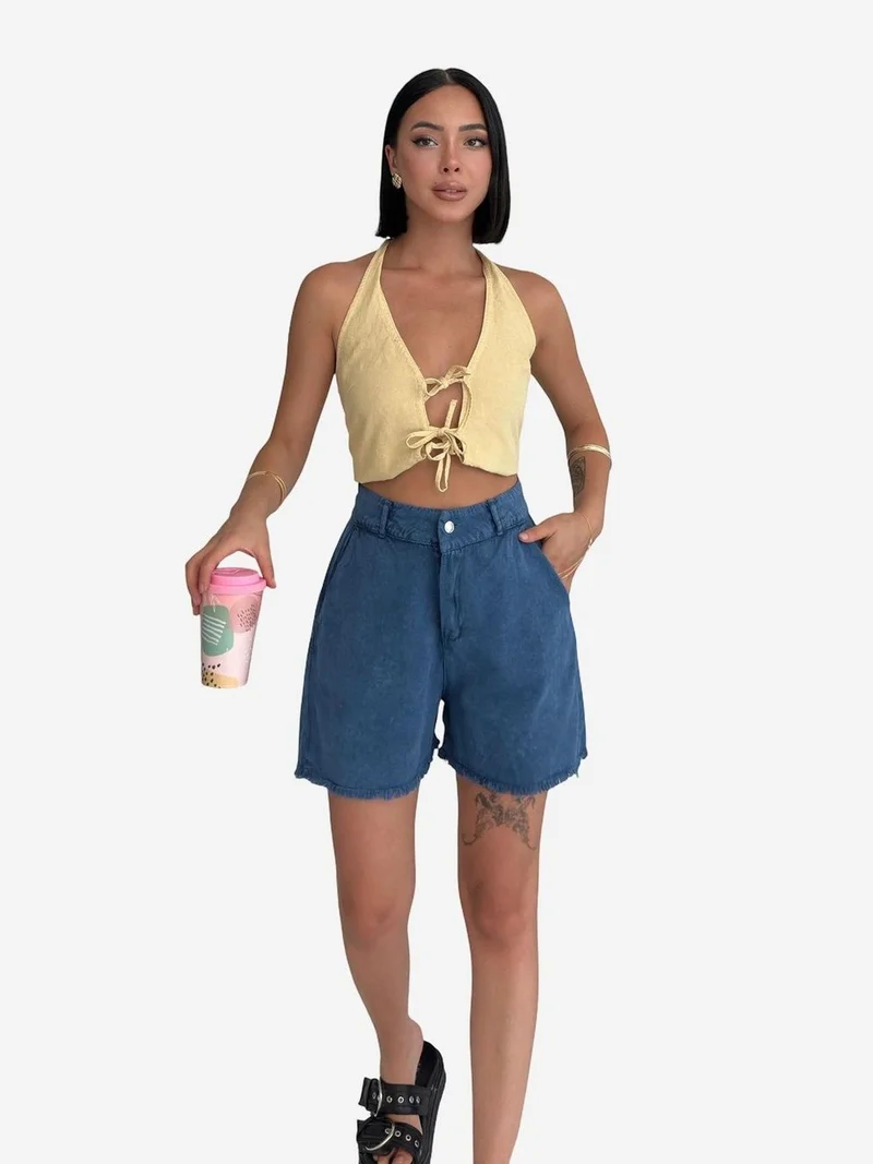 MY FASHION MY FASHION High Waist Wide Leg Denim Shorts