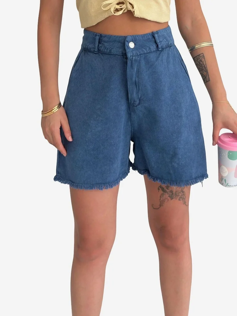 MY FASHION MY FASHION High Waist Wide Leg Denim Shorts