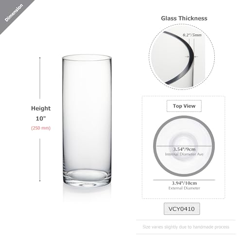 WGVI Quality Thick Weighted Clear Cylinder Glass Vases, 4" W x 10" H, Flower Arrangement Floating Candle Holders Wedding Centerpieces Terrarium Planter Floral Pen Brush Storage Container, 1 Piece - Image 2