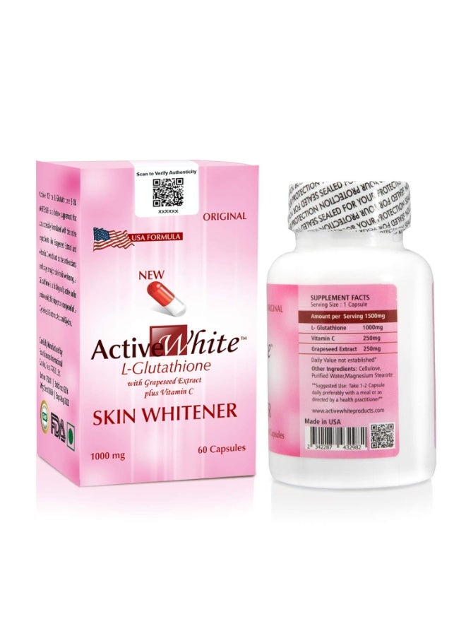 Active White Glutathione Whitening Capsules – 1000mg with Vitamin C, Skin Glow Supplement – 60 Tabs - Image 3