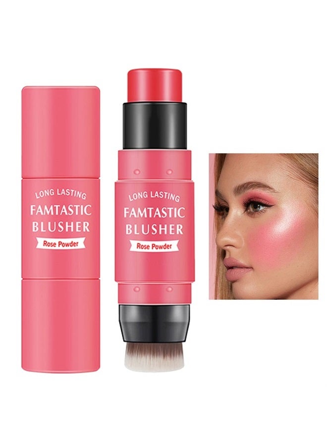 LZYLLS Cream Blush Stick with Brush,Waterproof Multi Cream Blush Stick Makeup,Lightweight,Long-lasting,Easy To Use,2 in 1 Multi Stick Blush for Cheeks & Lip Tint & Eyeshadow Makeup,Suitable for All Skin(#02 - Image 1