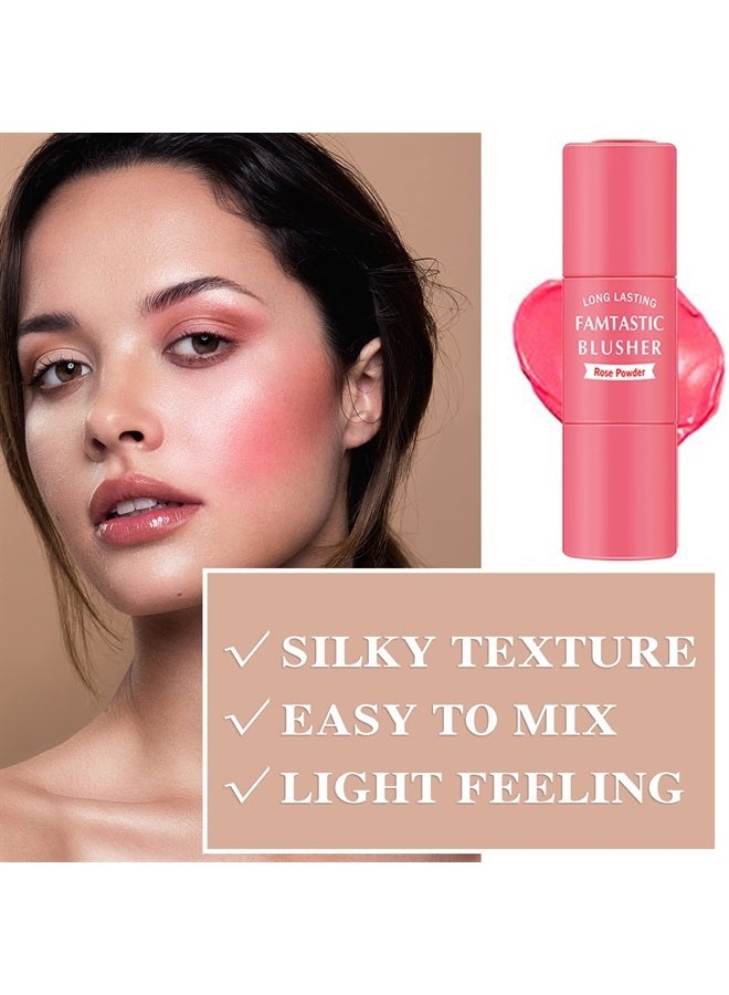 LZYLLS Cream Blush Stick with Brush,Waterproof Multi Cream Blush Stick Makeup,Lightweight,Long-lasting,Easy To Use,2 in 1 Multi Stick Blush for Cheeks & Lip Tint & Eyeshadow Makeup,Suitable for All Skin(#02 - Image 2