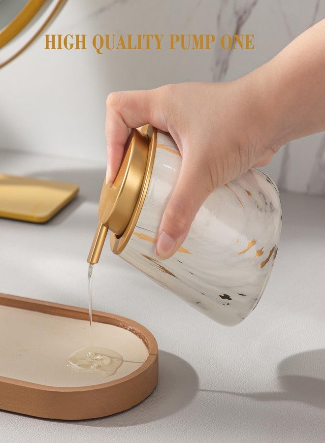 Enra Ceramic Gold Soap Dispenser,12 oz Marble Lotion Dispenser Bathroom Liquid Refillable Hand Soap Dispenser for Bathroom Kitchen with Easy-to-Press Pump (Glod Liquid Type) - Image 5