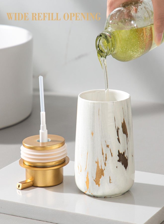 Enra Ceramic Gold Soap Dispenser,12 oz Marble Lotion Dispenser Bathroom Liquid Refillable Hand Soap Dispenser for Bathroom Kitchen with Easy-to-Press Pump (Glod Liquid Type) - Image 3
