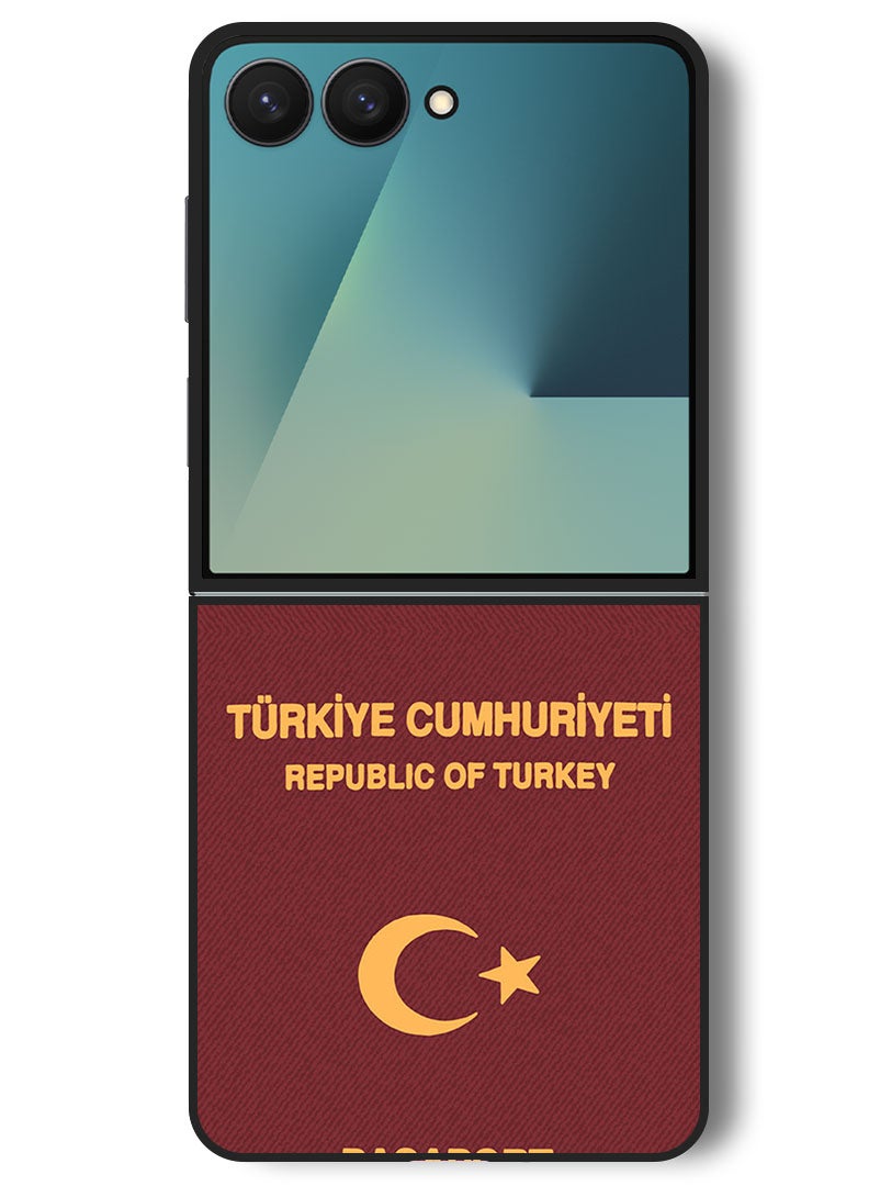Theodor Case Compatible with Samsung Galaxy Z Flip 7 - 6.9 Inch Protection Shockproof Bumper Cover Turkey Passport - Image 1