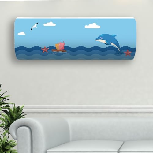 NABAAT AC Cover for Split 1.5 Ton Indoor Printed Air Conditioning Wall Mounted Dust Cover Folding Designer (38”x 12”x 9”), Sea Fun - Image 1