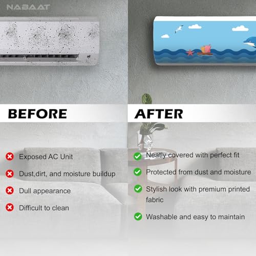 NABAAT AC Cover for Split 1.5 Ton Indoor Printed Air Conditioning Wall Mounted Dust Cover Folding Designer (38”x 12”x 9”), Sea Fun - Image 3