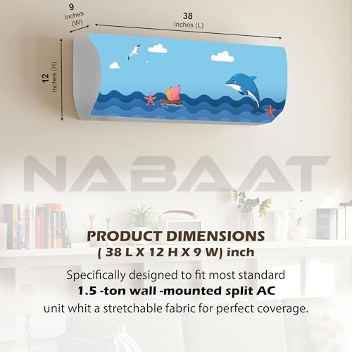 NABAAT AC Cover for Split 1.5 Ton Indoor Printed Air Conditioning Wall Mounted Dust Cover Folding Designer (38”x 12”x 9”), Sea Fun - Image 2