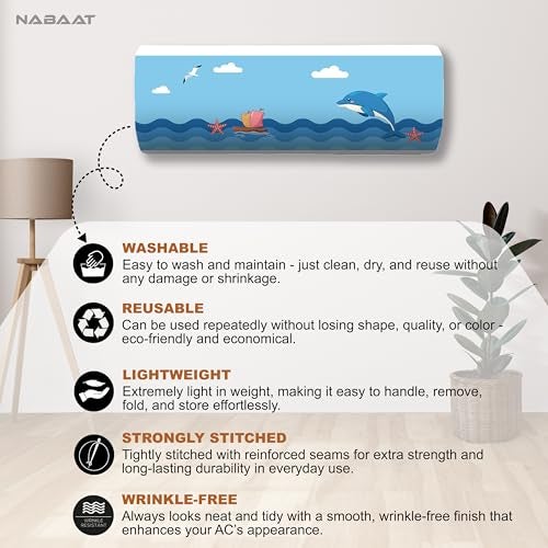 NABAAT AC Cover for Split 1.5 Ton Indoor Printed Air Conditioning Wall Mounted Dust Cover Folding Designer (38”x 12”x 9”), Sea Fun - Image 4