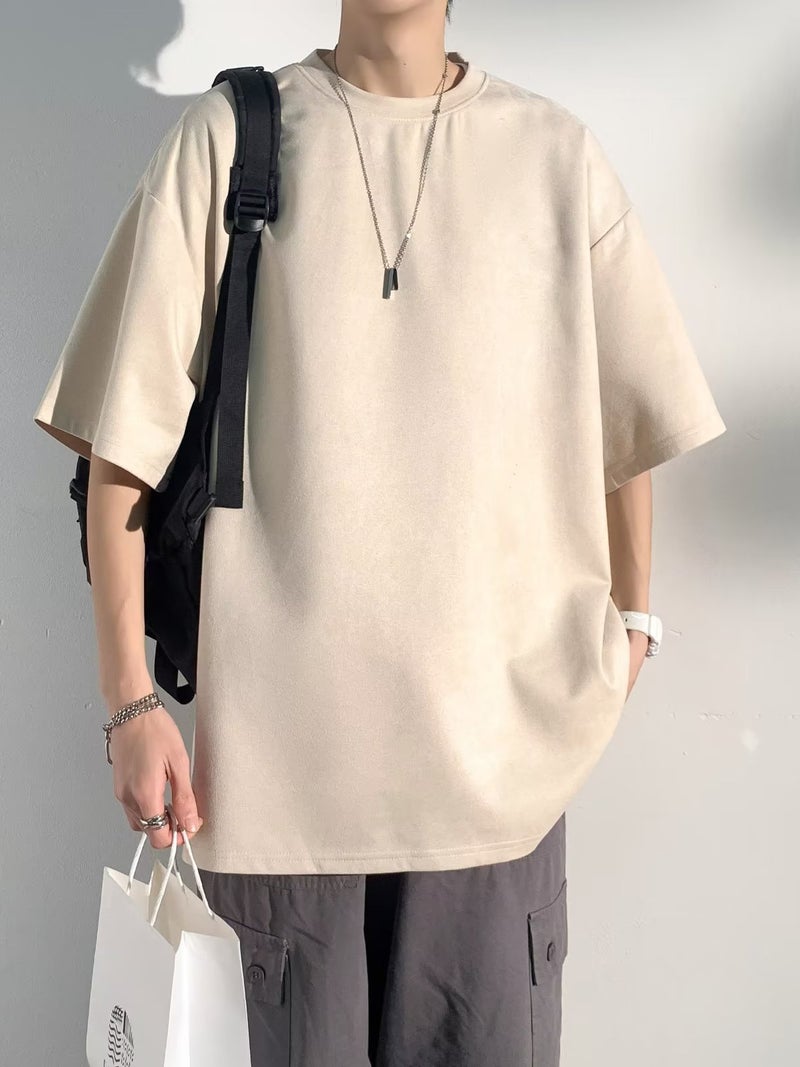 Suede Heavy Short-Sleeved T-Shirt Men'S Design American Retro Trendy Brand Trendy Short-Sleeved Summer - Image 3