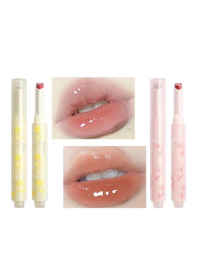 KWOLYKIM - 2 Colors Jelly Lipsticks Glass Water Hydrating Heart Shaped Lipsticks Moisturizing Tinted Lip Balm Lip Gloss Long Lasting Lip Pen Beauty Makeup Plumping Gloss Lip Glaze Gift For Women Girls - Image 1