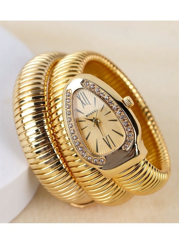 كيلا ساعة نسائية أنيقة، ساعة كوارتز بتصميم على شكل ثعبان مرصعة بالألماس، ساعة سوار أنيقة ومتعددة الاستخدامات - Image 2