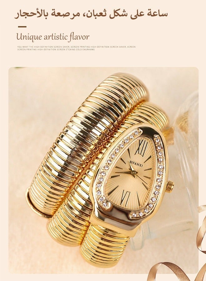 كيلا ساعة نسائية أنيقة، ساعة كوارتز بتصميم على شكل ثعبان مرصعة بالألماس، ساعة سوار أنيقة ومتعددة الاستخدامات - Image 1