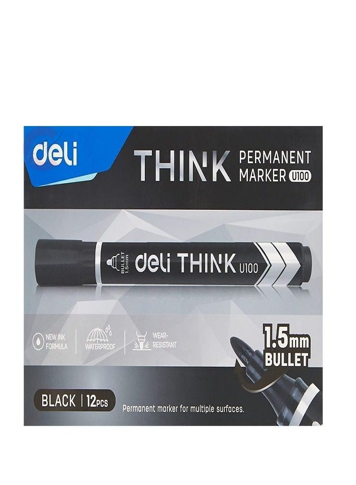Deli Think Tip Low Bullet tip 1.5mm, Permanent Marker, Black ( Pack of 12) - Image 1