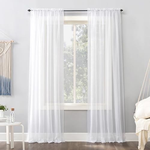 No. 918 53566 Emily Sheer Voile Rod Pocket Curtain Panel, 59" x 95", White - Image 1
