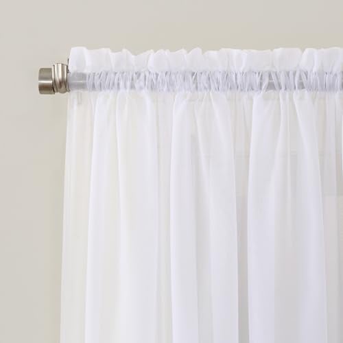 No. 918 53566 Emily Sheer Voile Rod Pocket Curtain Panel, 59" x 95", White - Image 2