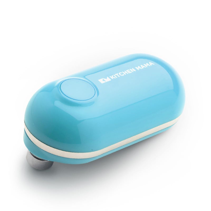 Kitchen Mama Mini Electric Can Opener Smooth Edge Opens Cans with One Button Press  UltraCompact Portable HandsFree FoodSafe Battery Operated Blue