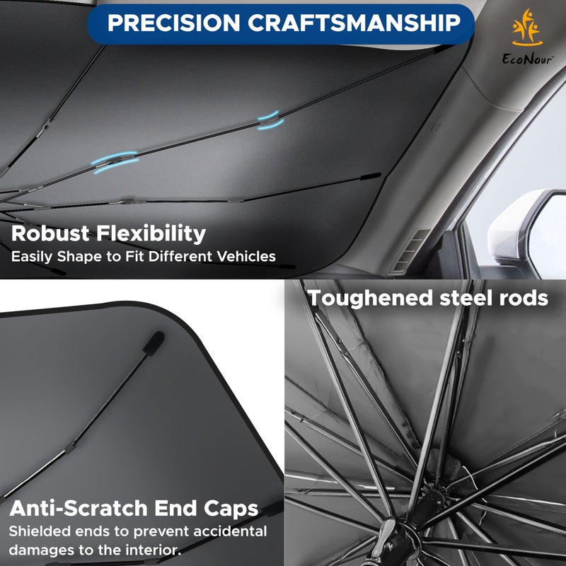 EcoNour Car Windshield Sun Shade | Foldable Car Umbrella Sun Shade | Windshield Cover Sunshade Blocks UV Rays | Sun Visor Protector | Automotive Interior Sun Protection Accessories (Medium 53" x 30") - Image 5