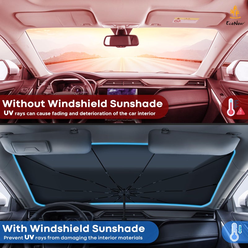 EcoNour Car Windshield Sun Shade | Foldable Car Umbrella Sun Shade | Windshield Cover Sunshade Blocks UV Rays | Sun Visor Protector | Automotive Interior Sun Protection Accessories (Medium 53" x 30") - Image 2