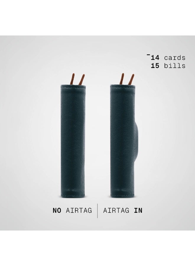 The Frenchie Co. AirTag Speed Wallet | Ultra Slim Front Pocket Wallet with AirTag Holder for Men & Women | RFID Blocking Quick-Access Card Holder with Pull Tab | Full-Grain Italian Leather Minimalist Design | Holds up to 14 Cards & Cash (Green-Tan) - Image 5