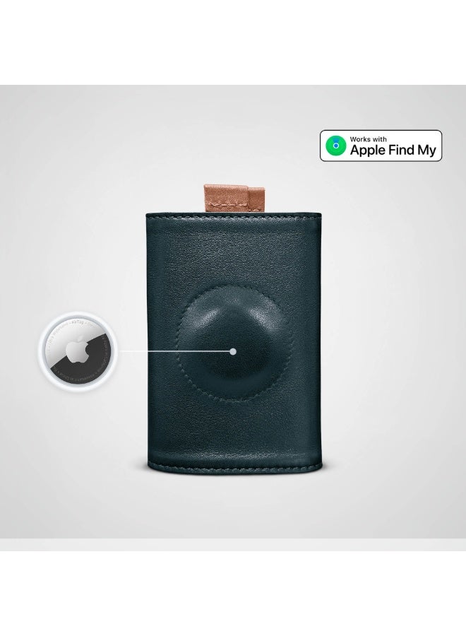 The Frenchie Co. AirTag Speed Wallet | Ultra Slim Front Pocket Wallet with AirTag Holder for Men & Women | RFID Blocking Quick-Access Card Holder with Pull Tab | Full-Grain Italian Leather Minimalist Design | Holds up to 14 Cards & Cash (Green-Tan) - Image 2