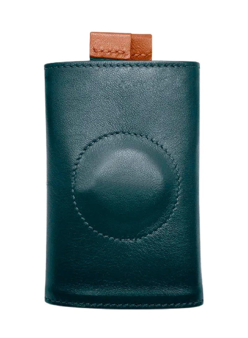 The Frenchie Co. AirTag Speed Wallet | Ultra Slim Front Pocket Wallet with AirTag Holder for Men & Women | RFID Blocking Quick-Access Card Holder with Pull Tab | Full-Grain Italian Leather Minimalist Design | Holds up to 14 Cards & Cash (Green-Tan) - Image 1