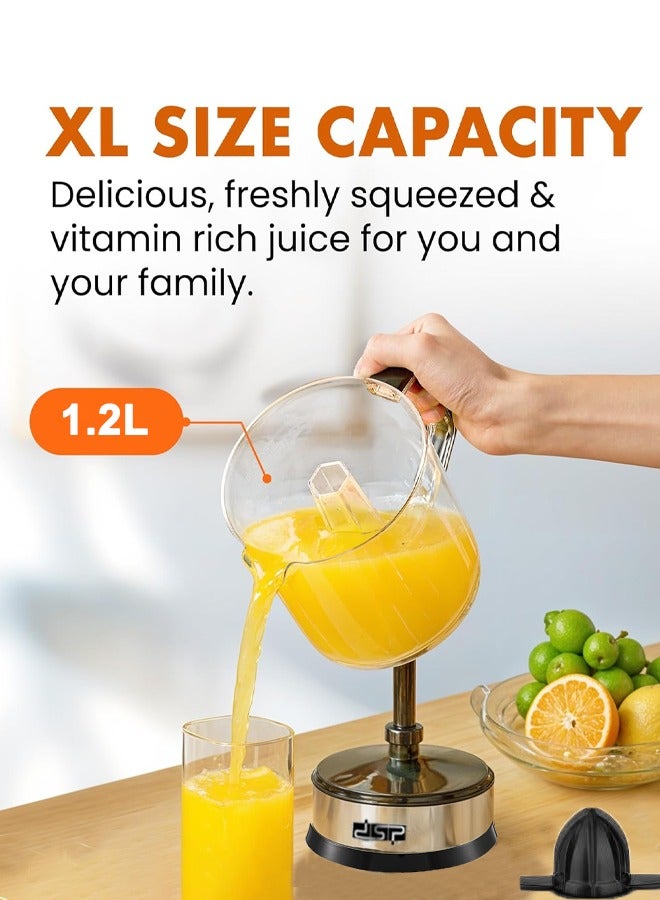 دي اس بي عصارة حمضيات كهربائية ، خالية من البيسفينول أ و 2 مخاريط مع التحكم في اللب ، عصارة كهربائية للبرتقال والليمون والليمون والجريب فروت مع صنبور سهل الصب ، 1.2 لتر ، كي جي 1083 أسود / ستانلس ستيل - Image 2