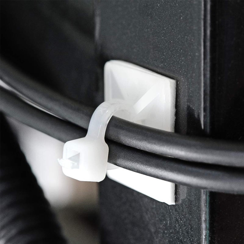 XHF 3/4"" 3M Back-Glue Self Adhesive White Strong Cable Zip Tie Mounts 100Pcs With 8"" Ties Screws Outdoor Sticky Wire Fasteners Cable Clips Management Anchors Organizer Holders Squares - Image 3