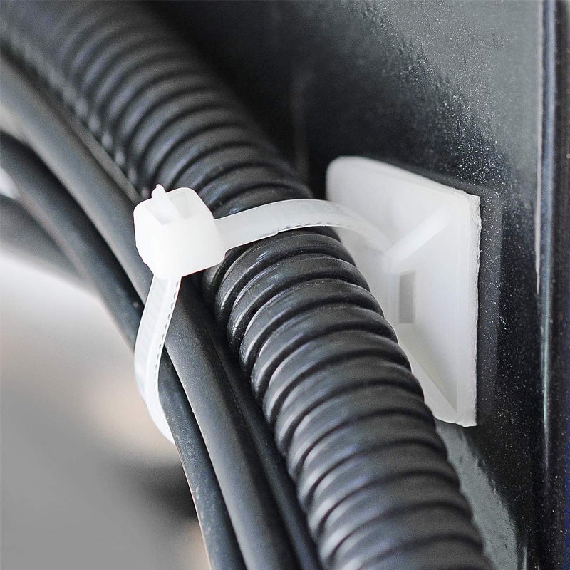 XHF 3/4"" 3M Back-Glue Self Adhesive White Strong Cable Zip Tie Mounts 100Pcs With 8"" Ties Screws Outdoor Sticky Wire Fasteners Cable Clips Management Anchors Organizer Holders Squares - Image 4