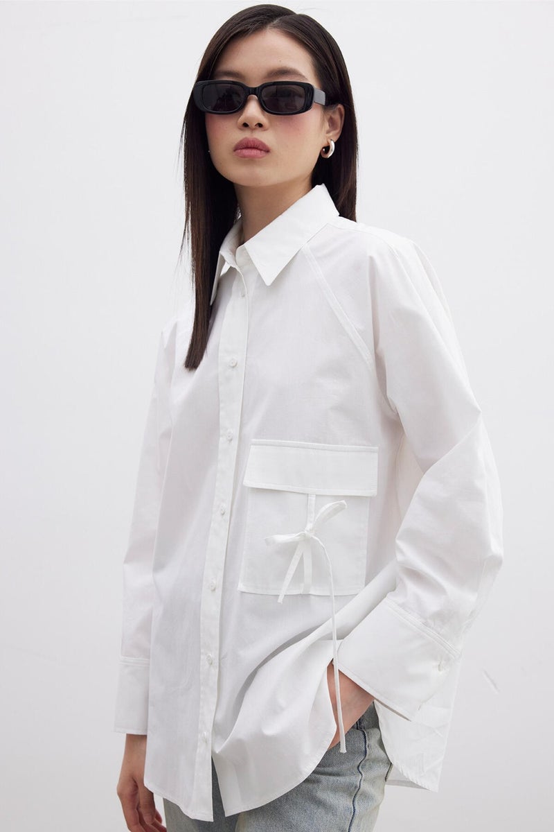 Manuka Pocket Tie Detail Shirt Ecru  - Image 1