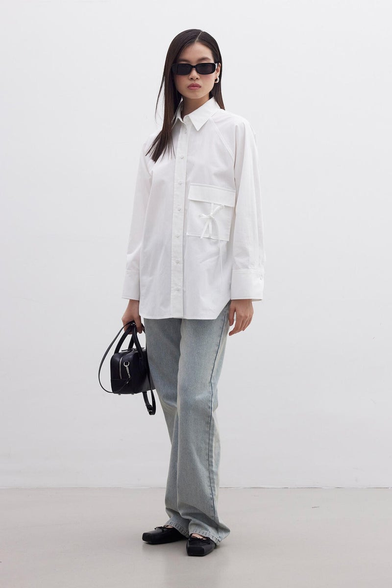 Manuka Pocket Tie Detail Shirt Ecru  - Image 3