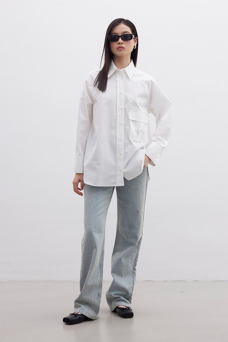 Manuka Pocket Tie Detail Shirt Ecru  - Image 5