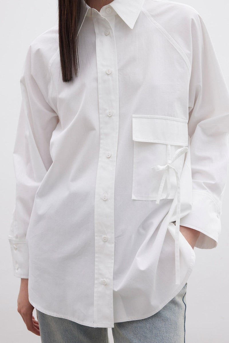Manuka Pocket Tie Detail Shirt Ecru  - Image 4