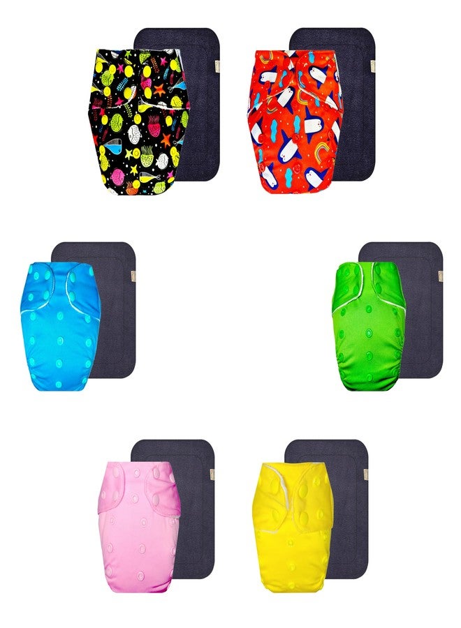 Dumbledo Premium Cloth Diaper with Gray Insert (Pack of 6) | Dry Feel and Comfortable | 6-Layer Absorbent Pad | Adjustable Snaps | Perfect for Indian Summers | 3 Months - 3 Years | Unisex Baby - Image 1