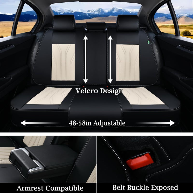 FLORICH Leather Seat Covers, Seat Covers Full Set, Car Seat Protectors 5 Seats, Automotive Seat Covers Fit for Most Cars Trucks SUV- Black&Beige - Image 4