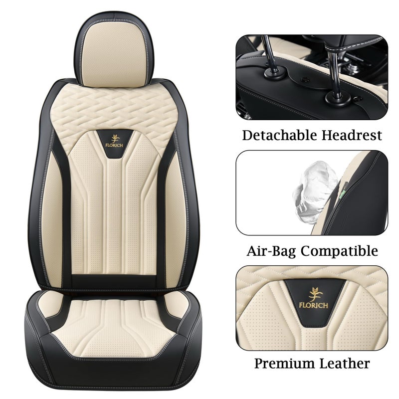 FLORICH Leather Seat Covers, Seat Covers Full Set, Car Seat Protectors 5 Seats, Automotive Seat Covers Fit for Most Cars Trucks SUV- Black&Beige - Image 5