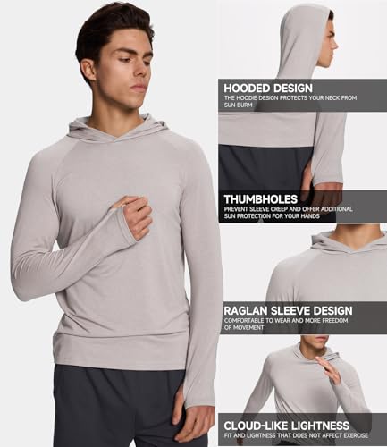 BAMBOO COOL Mens UPF 50 Sun Protection Hoodies Soft and Lightweight Long Sleeve SPF Fishing Thumbhole Shirts Hooded Silver Gray - Image 3