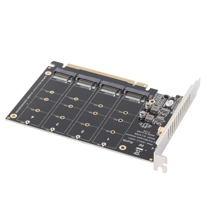 M.2 NVME SSD PCIe X16 Adapter: 4 Port 4x32Gbps High Speed LED Indicator - Stable Operation PCIe 3.0/4.0 Raid Card for PC Data Storage & Expansion - Image 5