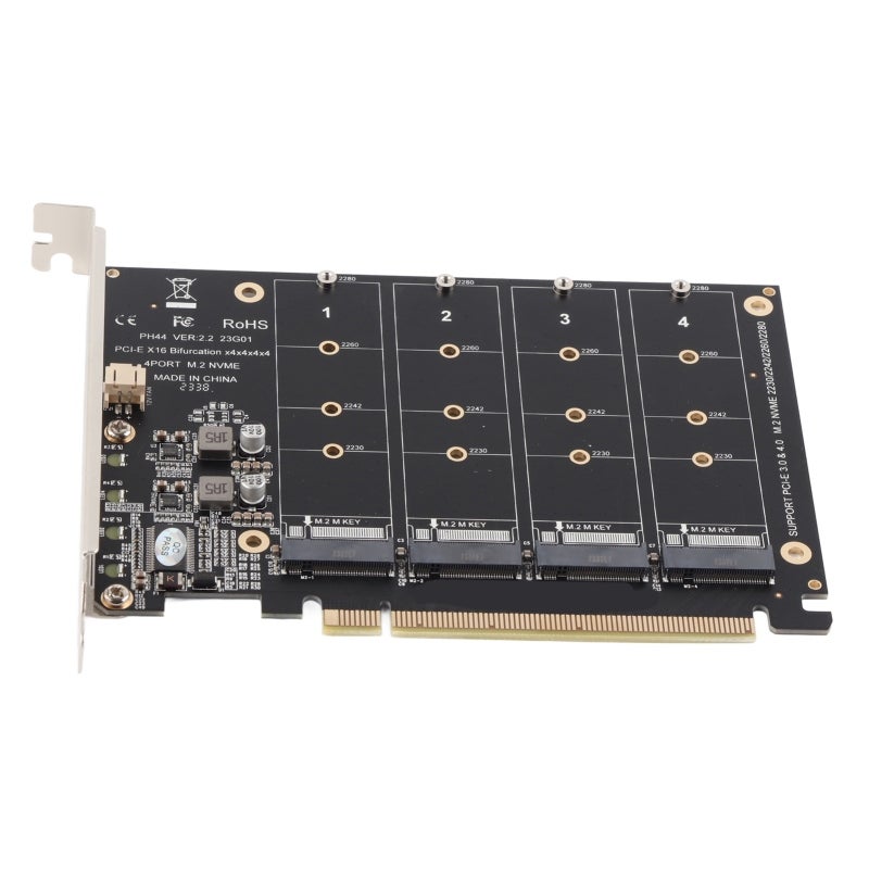 M.2 NVME SSD PCIe X16 Adapter: 4 Port 4x32Gbps High Speed LED Indicator - Stable Operation PCIe 3.0/4.0 Raid Card for PC Data Storage & Expansion - Image 4